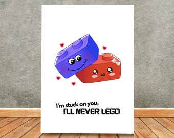 Never Lego Card | Never Let Go Pun Anniversary Card | Lego Heart Card | Valentine's Day Card | Mom Birthday Card | Mother's Day | Love Cards