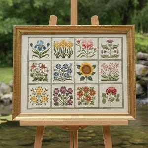 Floral Folk Art | Cross-Stitch Pattern | Symbol Chart Instruction | Multi-Color Palette | Digital Download image 4