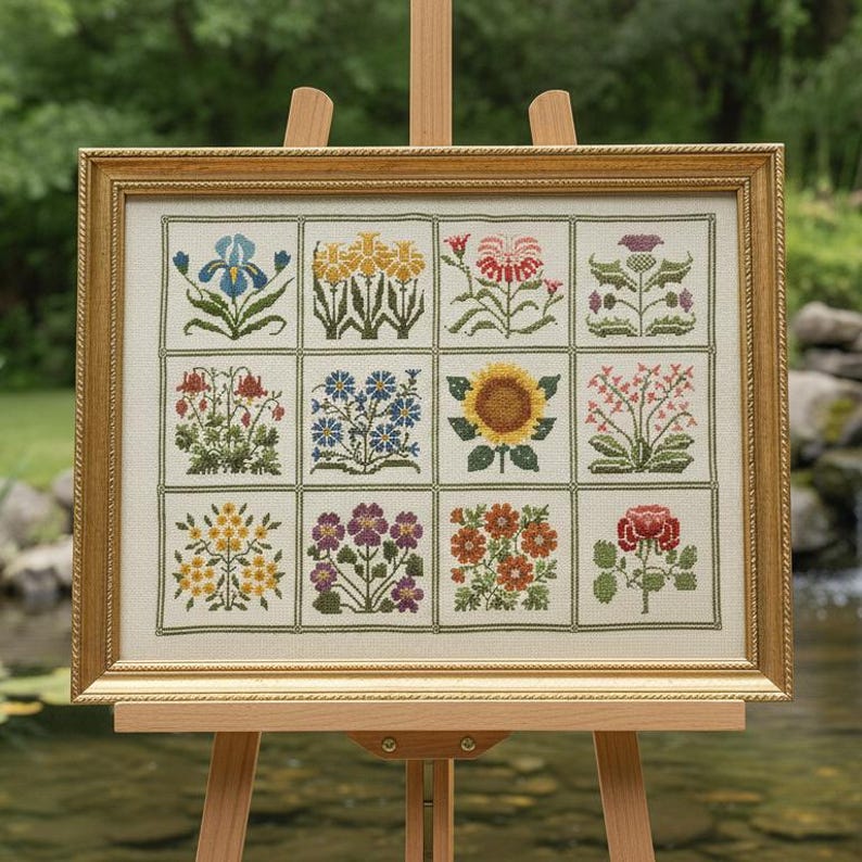 Floral Folk Art | Cross-Stitch Pattern | Symbol Chart Instruction | Multi-Color Palette | Digital Download image 4
