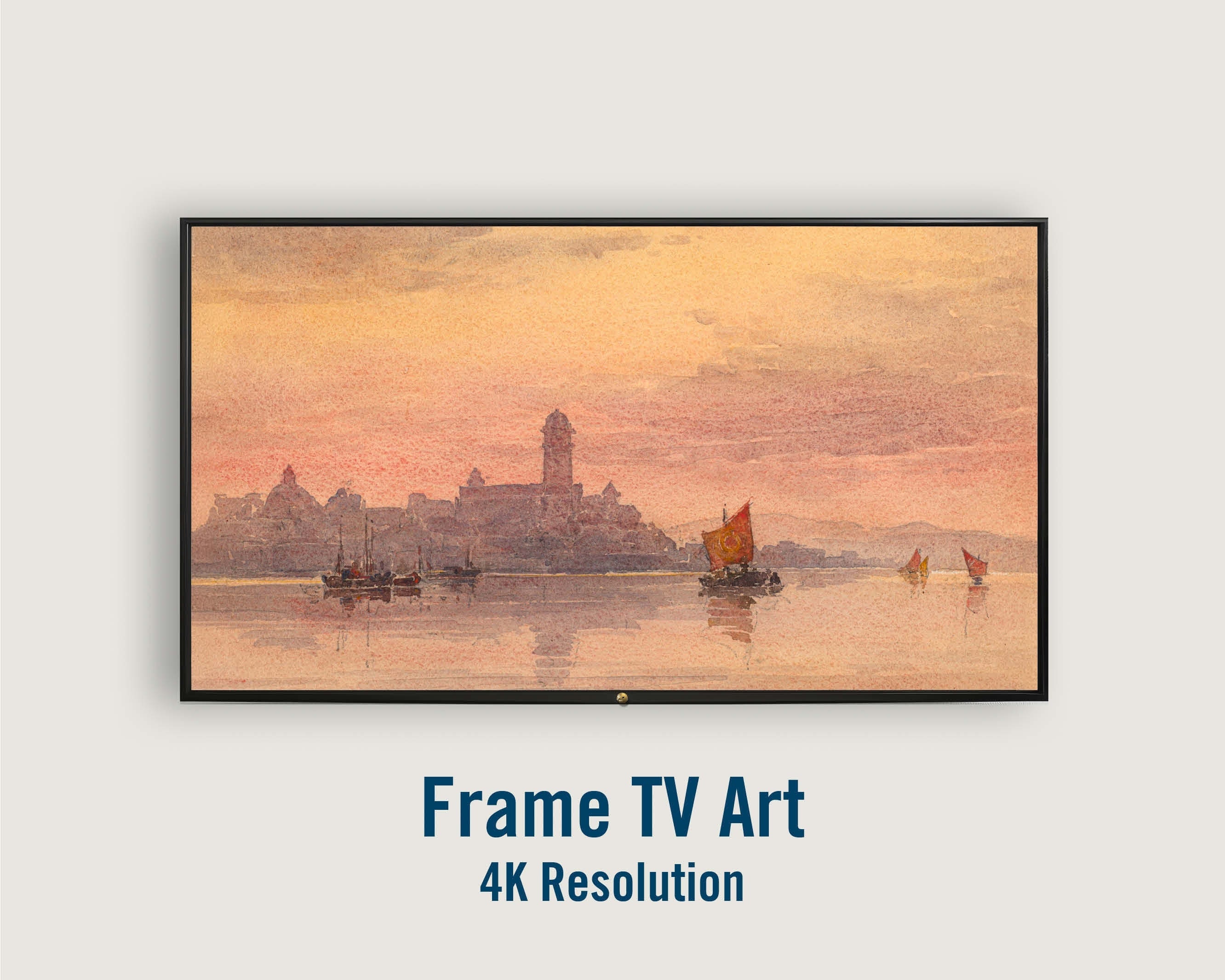 Frame TV Art Sunset Over Sailing Boats Healing Art Therapeutic Painting Multiscreen Digital