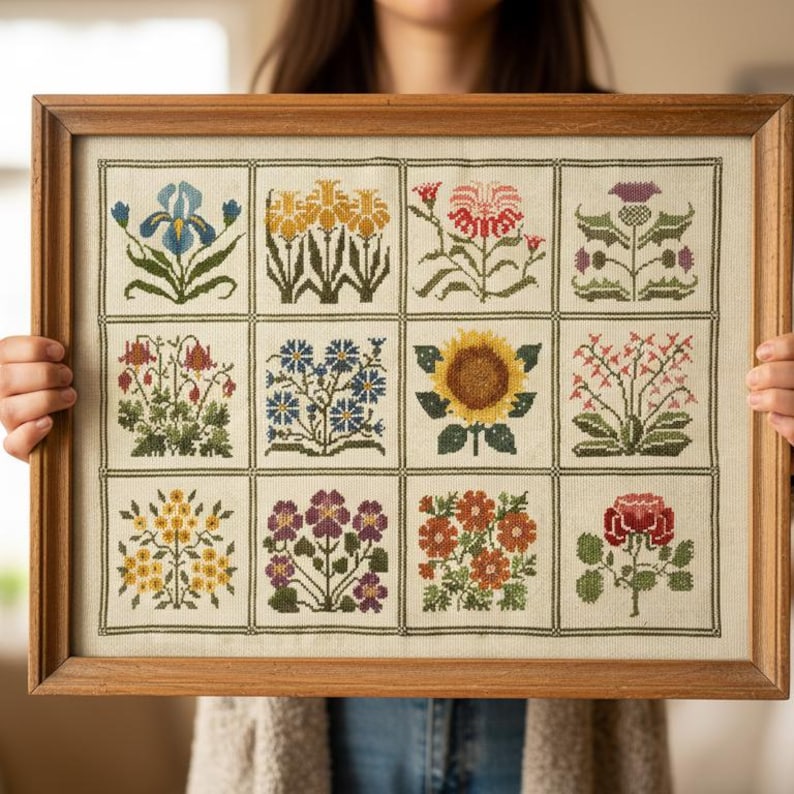 Floral Folk Art | Cross-Stitch Pattern | Symbol Chart Instruction | Multi-Color Palette | Digital Download image 3