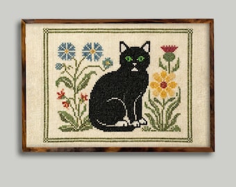 Cat Lover Cross Stitch Pattern | Symbol Chart Instruction | Multi-Color Palette | Digital Download