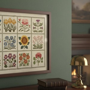 Floral Folk Art | Cross-Stitch Pattern | Symbol Chart Instruction | Multi-Color Palette | Digital Download image 2