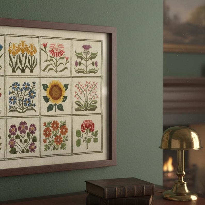 Floral Folk Art | Cross-Stitch Pattern | Symbol Chart Instruction | Multi-Color Palette | Digital Download image 2