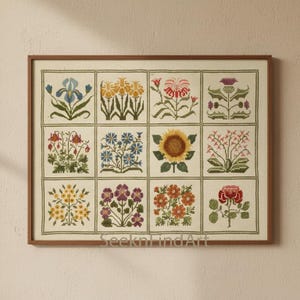 Floral Folk Art | Cross-Stitch Pattern | Symbol Chart Instruction | Multi-Color Palette | Digital Download image 5