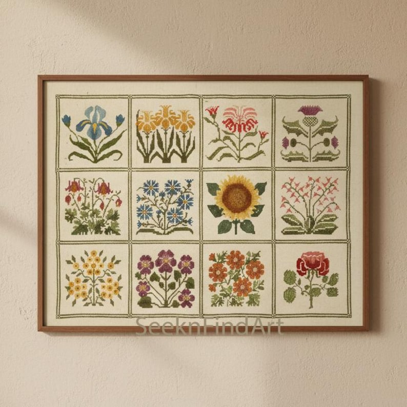 Floral Folk Art | Cross-Stitch Pattern | Symbol Chart Instruction | Multi-Color Palette | Digital Download image 5