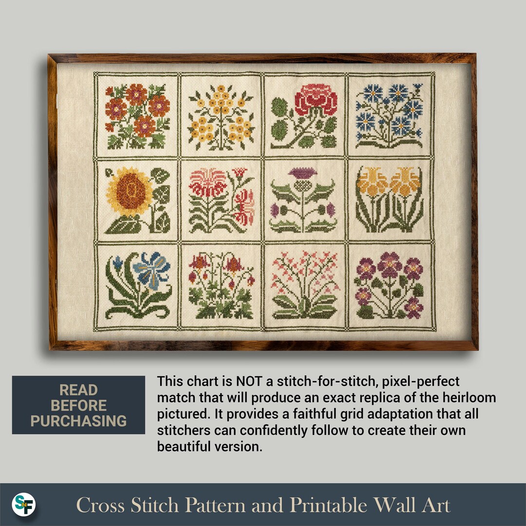 Floral Folk Art | Cross-stitch Pattern | Symbol Chart Instruction ...