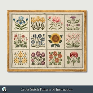 Art populaire floral | Modèle de point de croix | Instruction de diagramme de symboles | Palette multicolore | Téléchargement numérique