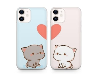 Cute cats Couple Matching Phone Cases iPhone 15, 14, 13, 12 Pro, 11, Xs, 8, 7, Samsung S24, S22, S20, A33, Huawei P30, Pixel 8,