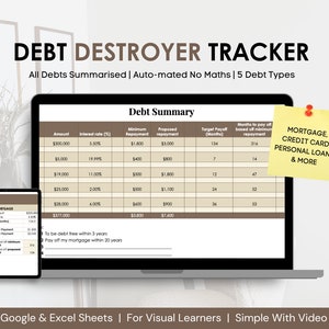 Debt Destroyer Tracker, Snowball Spreadsheet, Debt Payoff Tracker, Debt Snowball Calculator, Debt Planner, Mortgage | Brown