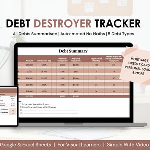 Debt Destroyer Tracker, Snowball Spreadsheet, Debt Payoff Tracker, Debt Snowball Calculator, Debt Planner, Mortgage | Pink