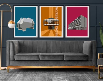 Coventry Brutalist Architecture Prints, Modern House Art Set