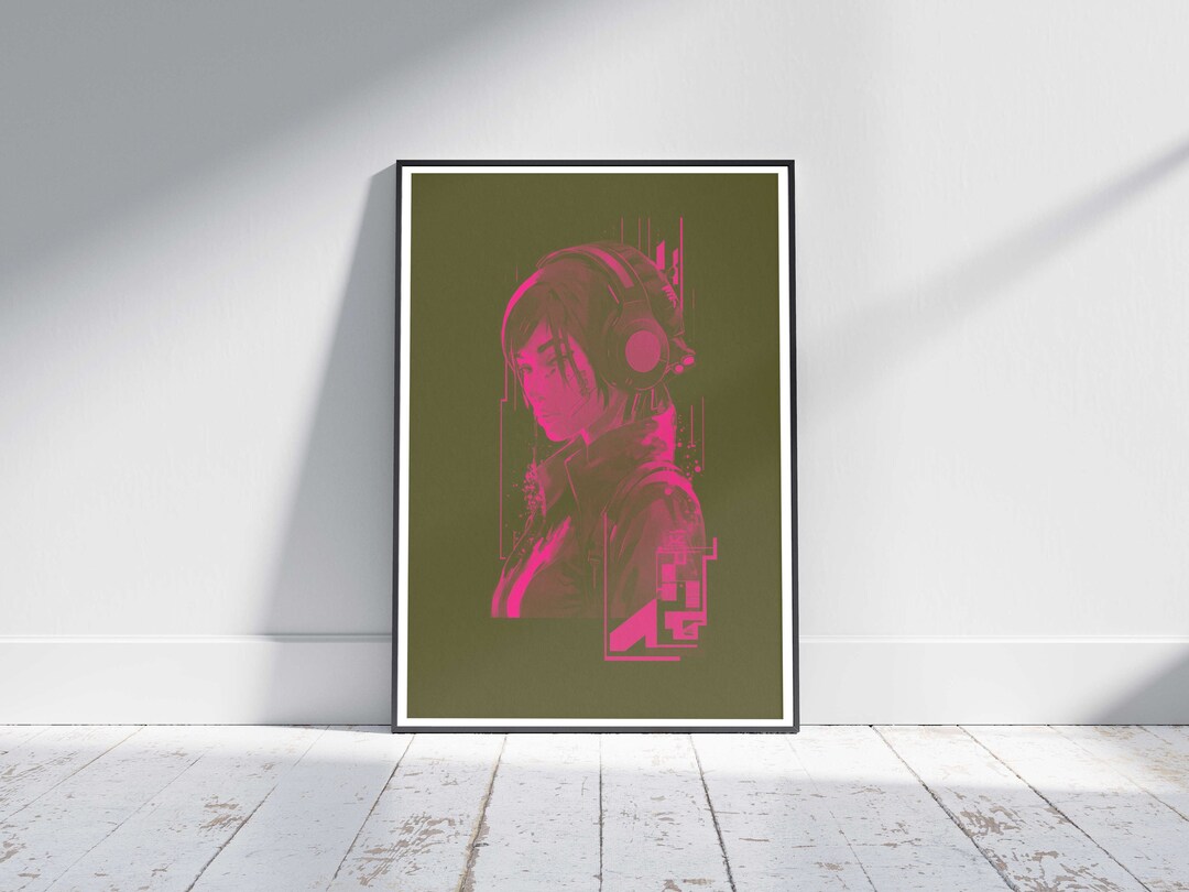 Cyberpunk Girl Art Print, Neon Pink, Olive Green, Gaming Room Poster - Etsy
