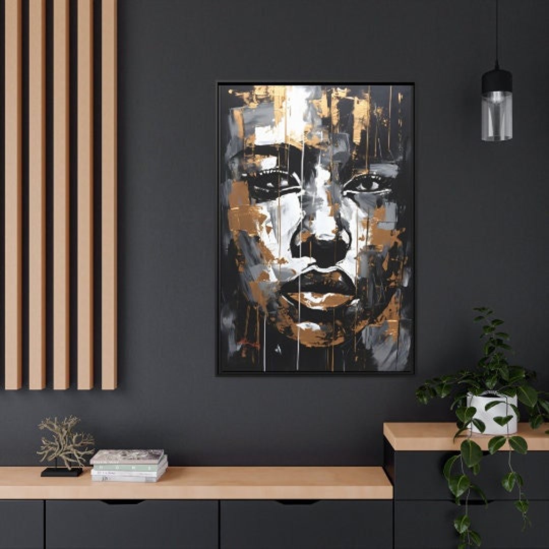 Modern Portrait Wall Art Print of Woman Black White Gold Wall Art for