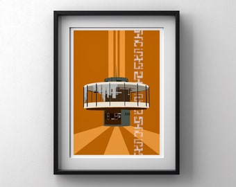 Coventry Architecture Round Cafe Art Print, Art Print For Modern House, Coventry Post War Architecture Art, Minimalist Architecture Art