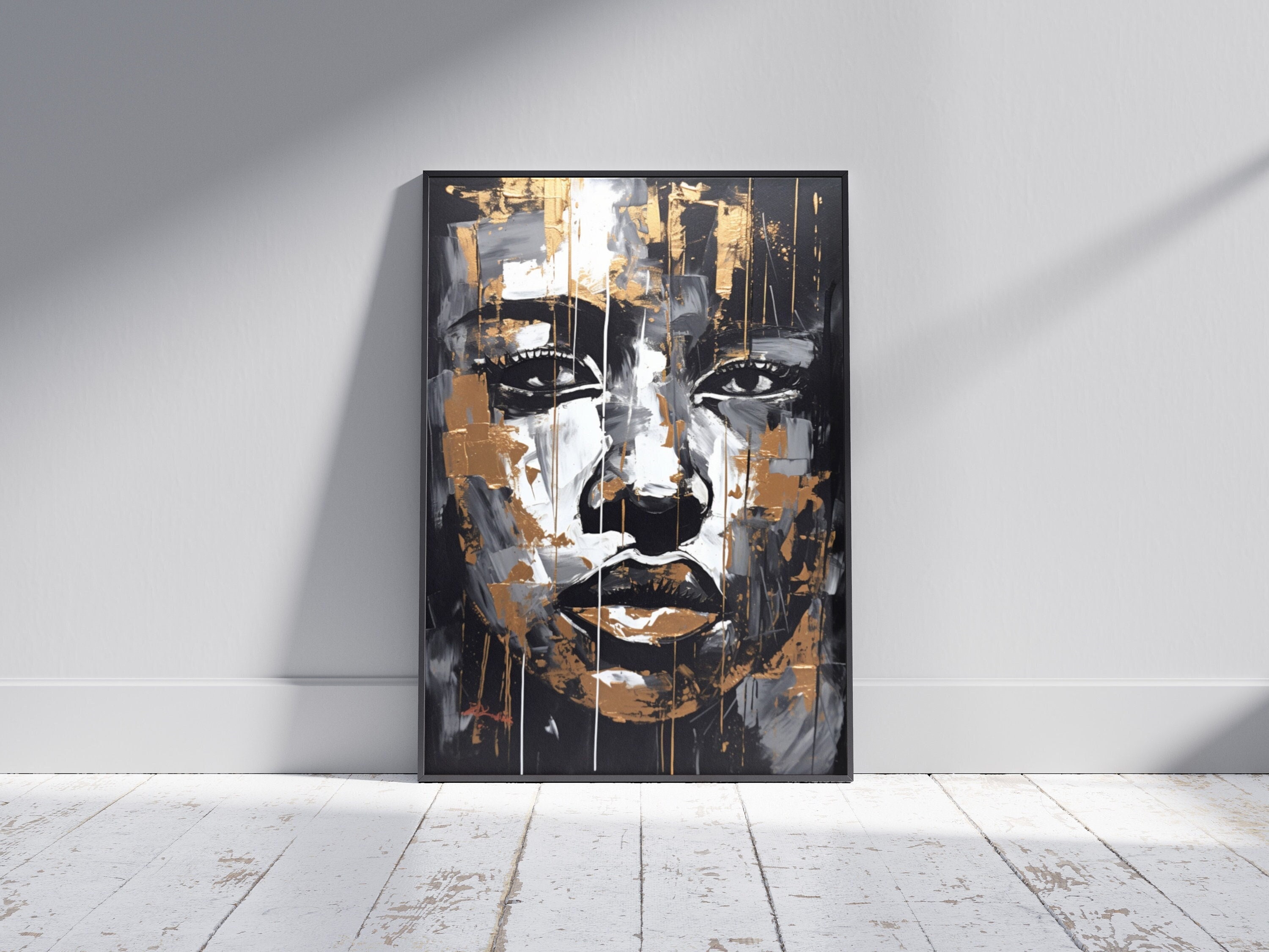 Modern Portrait Digital Download Wall Art Print Black White Gold Wall