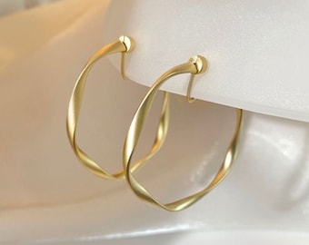 Clip On Earrings Gold Simple Hoop Minimalism Gold Plated Small Medium Size Hoop | Non Pierced Ears | Invisible Pain Free Clip Coil Design