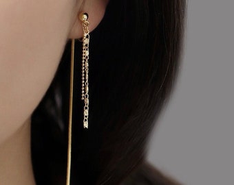 Clip On Earring Gold Silver Minimalist Tassel Threader Chain Dangle Drop | Non Pierced Ears | Invisible Pain Free Clip On Earrings