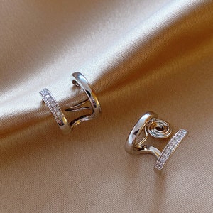 Clip On Earrings Minimalism Hoop Gold Silver Plated Non image 8