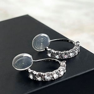 Clip On Earring Minimalist Silver Zircon Rhinestone Hoop | Non Pierced Ears | New Pain Free Clip Coil Design | Jewelry Gift