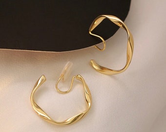 Clip On Earrings Minimalism Gold Silver Twisted Hoops | Non Pierced Ears Invisible | Simple Hoop Ear Clips | New Pain Free Clip Coil Design