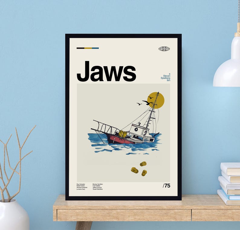 Jaws Poster, Jaws Movie Poster, Steven Spielberg, Retro Poster