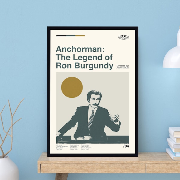 Anchorman The Legend Of Ron Burgundy, Retro Movie Poster, Movie Poster, Retro Poster, Minimalist Art, Vintage Poster, Wall Decor