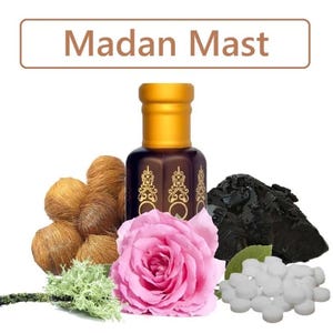 Madan Mast Attar | Musk Labdanum Oakmoss Perfume Oil | Damascus Rose Fragrance | Unisex Natural Attar | Long Lasting Alcohol-Free Scent