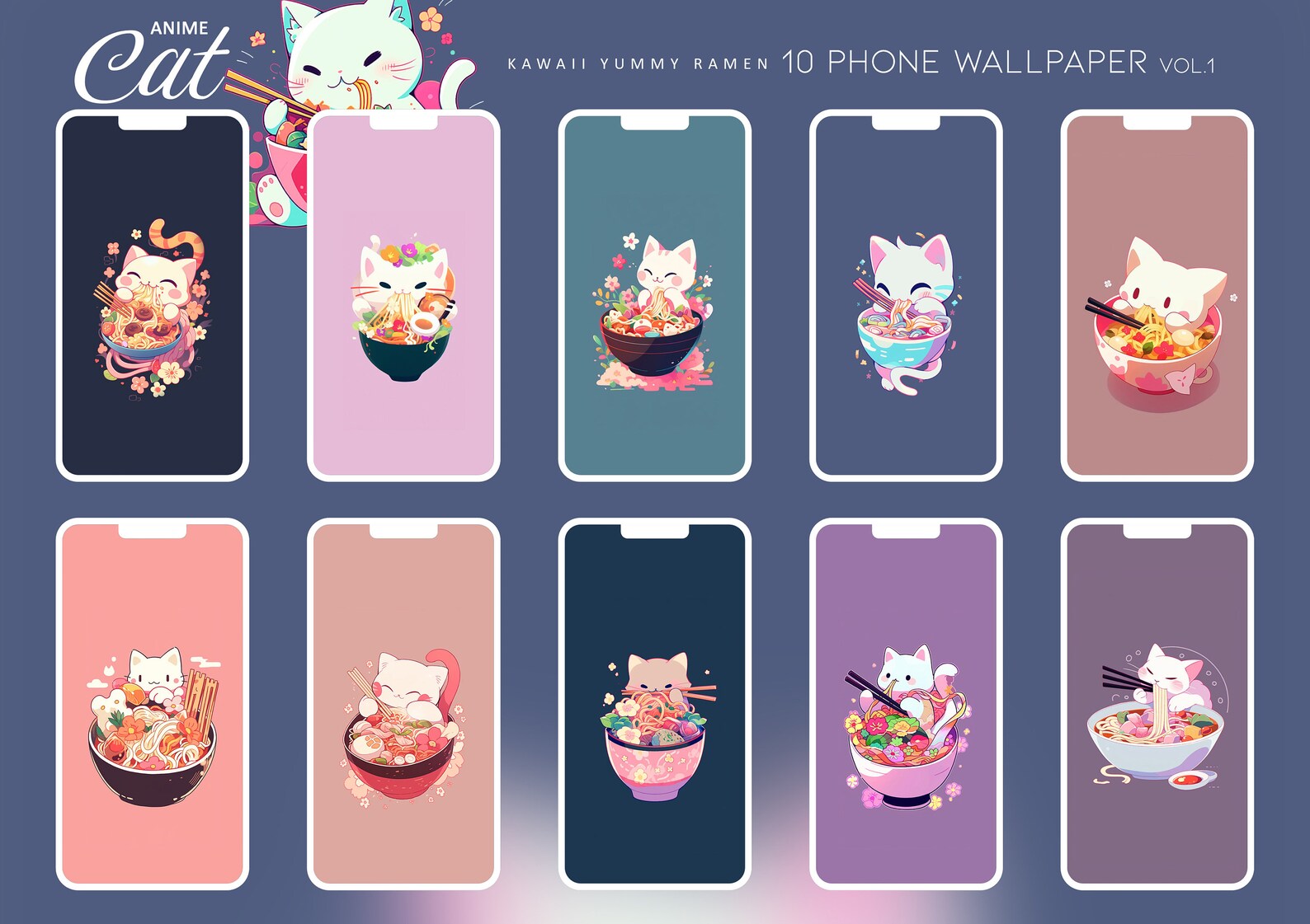 4K Top Anime Cat Phone Wallpaper Bundle, iPhone Kawaii Cute Cat ...