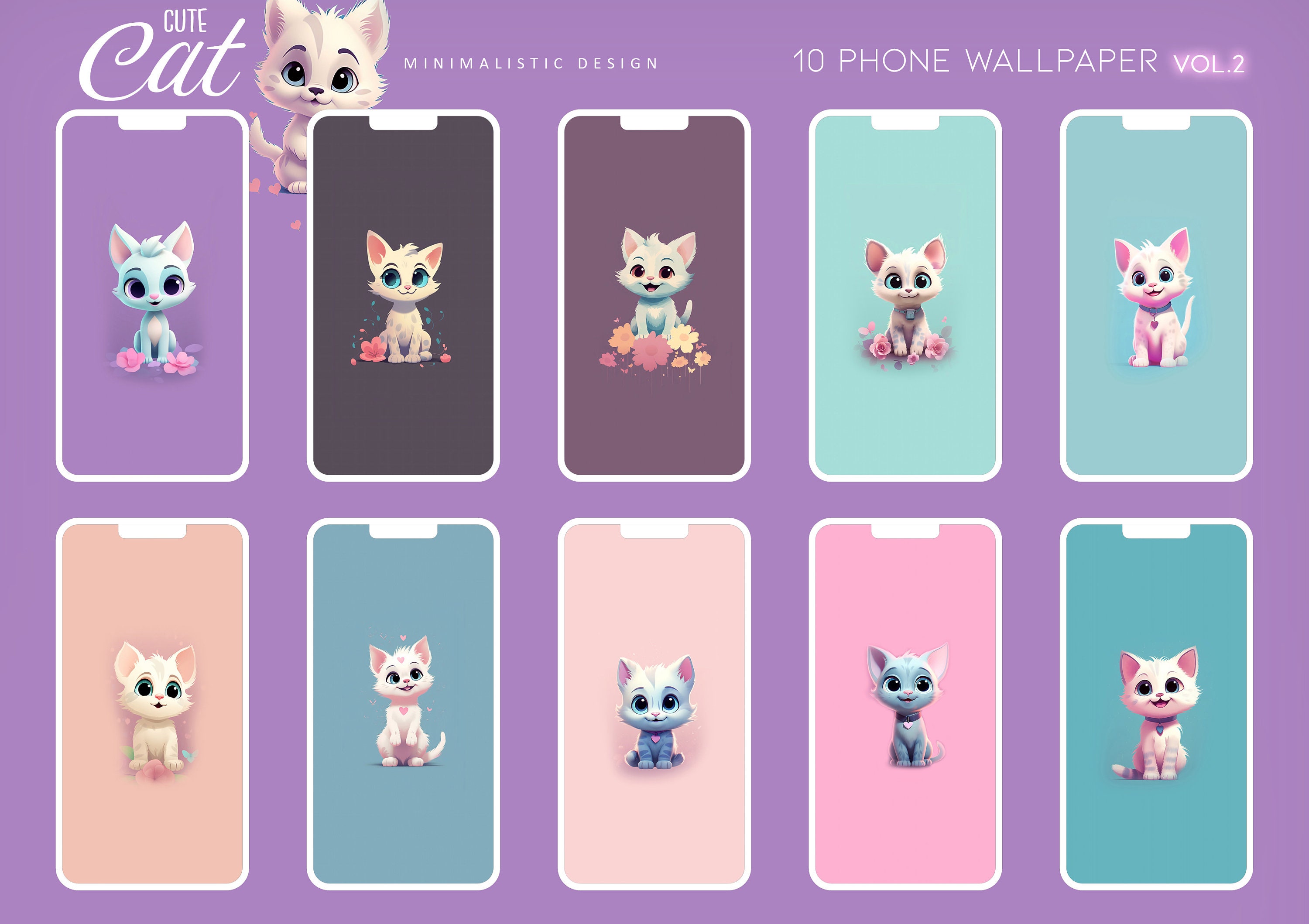 4K Top Anime Cat Phone Wallpaper Bundle, iPhone Kawaii Cute Cat ...