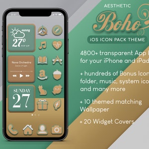 Boho Aesthetic iPhone icon pack, iOS Theme, App Icons, Icon Pack Set, iOS 16 Icons, iPhone icons, icon pack for ipad, iOS icon pack,