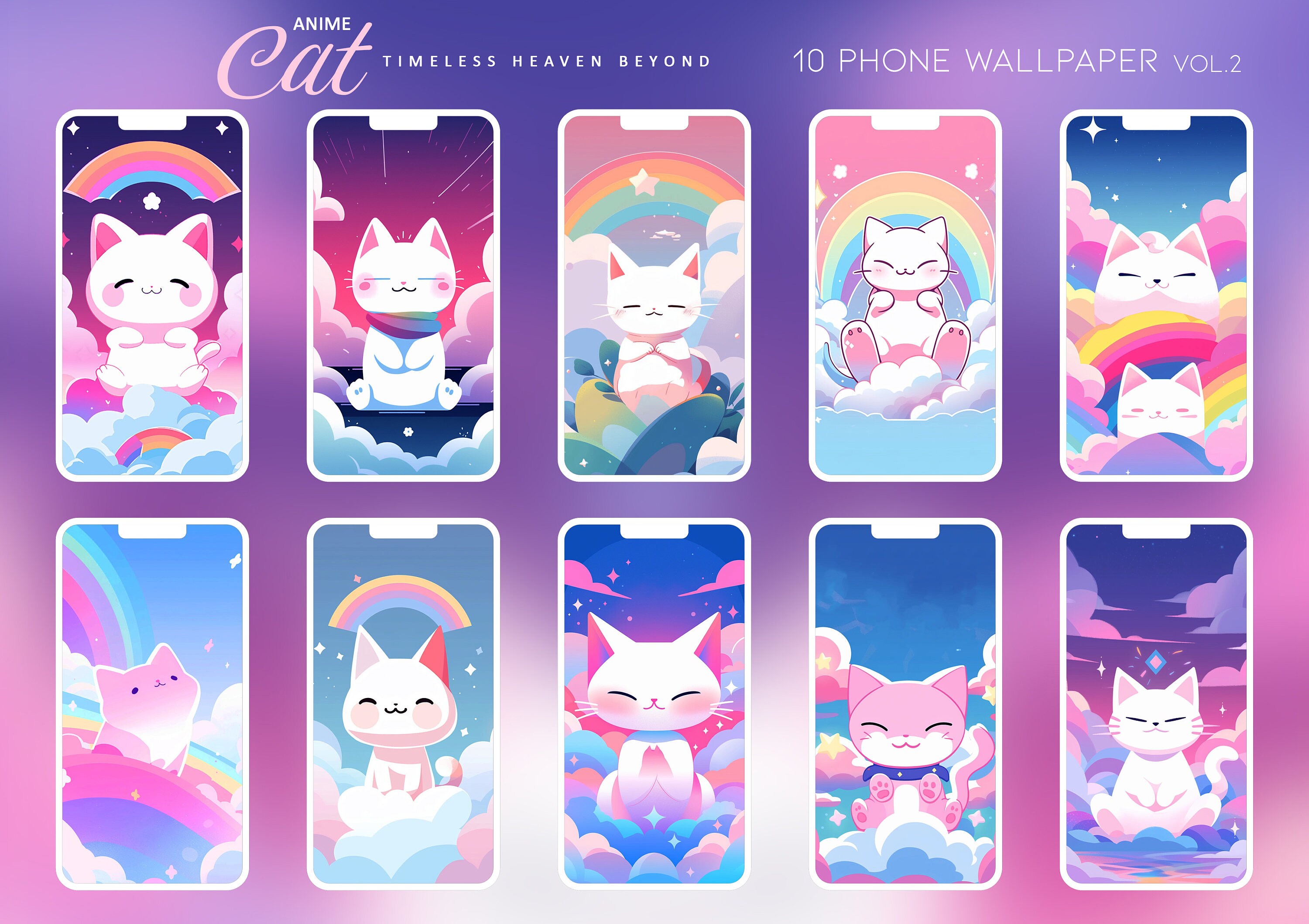 4K Top Anime Cat Phone Wallpaper Bundle, iPhone Kawaii Cute Cat ...