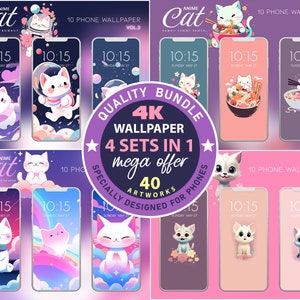 4K Top Anime Cat Phone Wallpaper Bundle, iPhone Kawaii Cute Cat ...