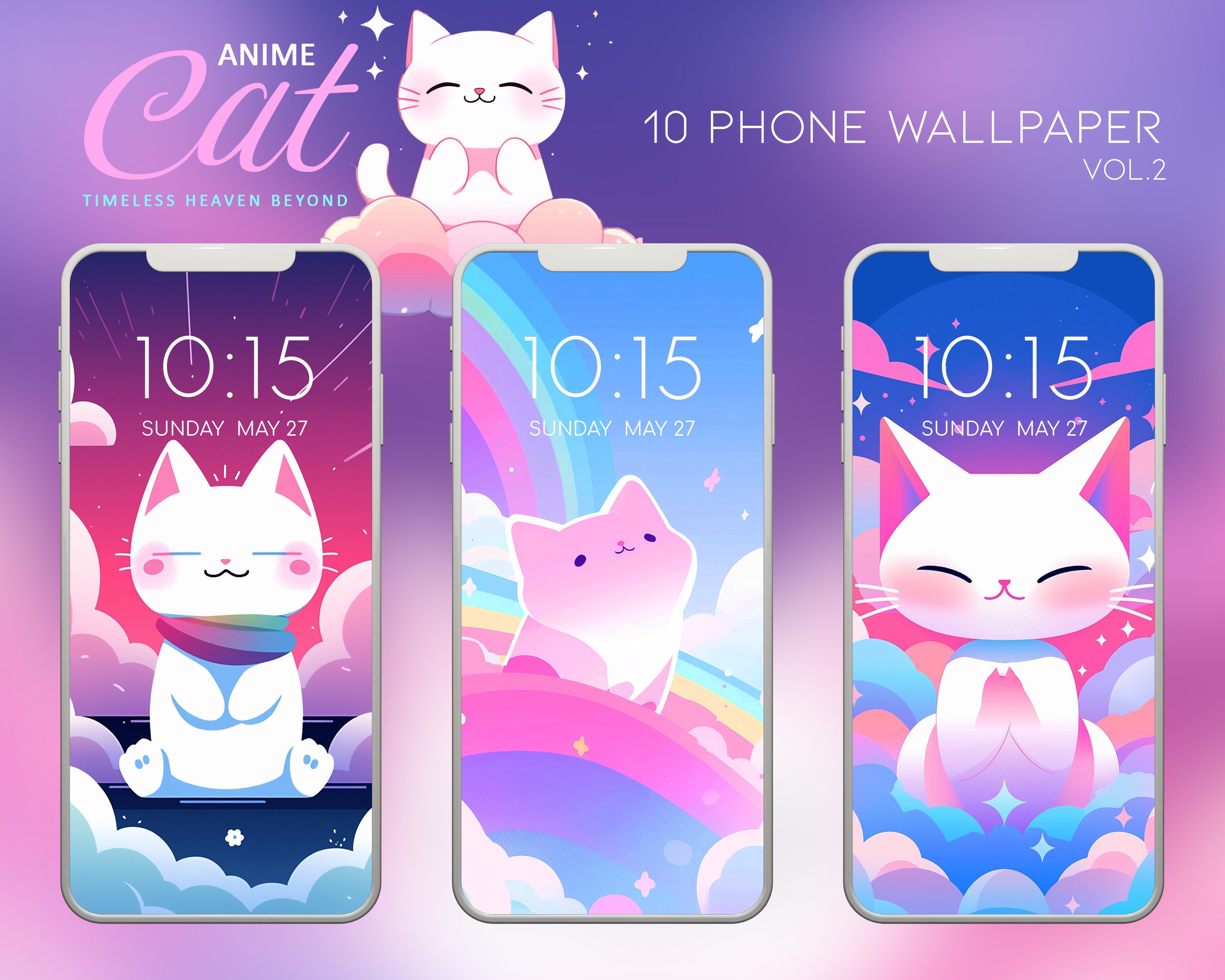 4K Top Anime Cat Phone Wallpaper Bundle, iPhone Kawaii Cute Cat ...