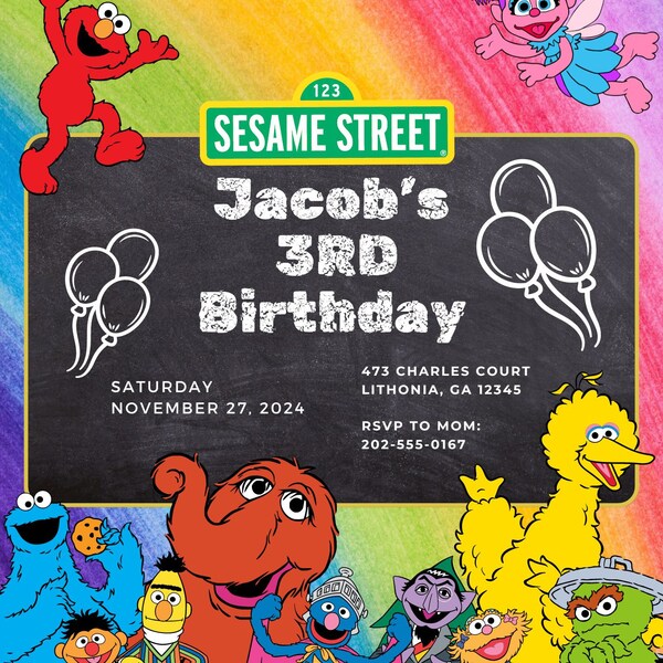 Sesame Street Colorful Birthday Customizable Invite