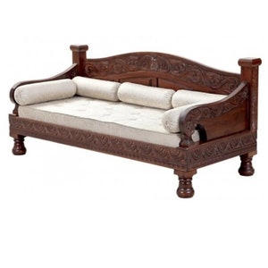 Wooden carving sofa three seater with cushion
