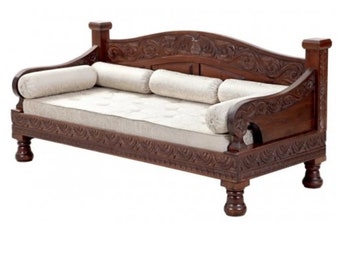 Wooden carving sofa three seater with cushion