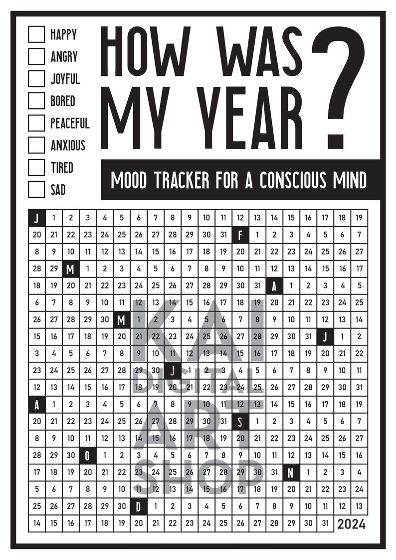Printable Yearly Mood Tracker for 2024 (Instant Download) Etsy