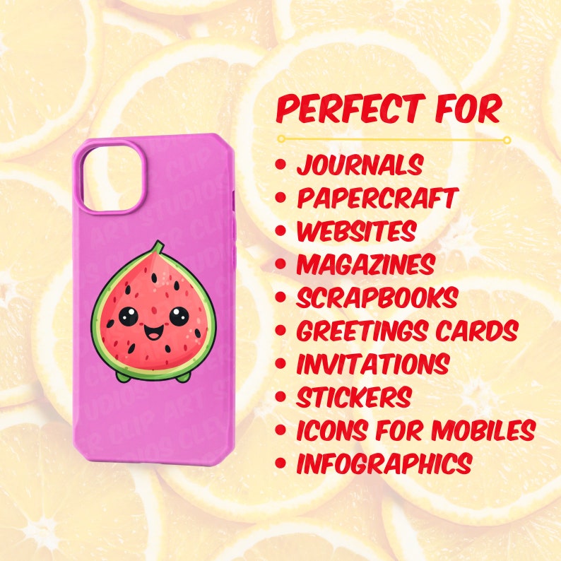 Söt Kawaii Frukt Clipart Bundle Akvarell Söt Frukt PNG Söt Sommarfrukt Set Transparent Tropiska Frukter Kawaii Jordgubb Citron Lime bild 9