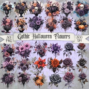 Gothic Halloween Flowers Clipart Bundle Gothic Graphics Dark Moody Floral Printable Halloween Wedding Flowers Clipart Transparent PNG Bundle