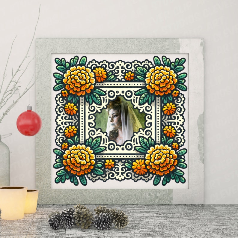 Cute Day Of The Dead Floral Frame Clipart Bundle Dia De Los Muertos Flower Frame PNG Traditional Mexican Halloween Frame Flower Border Frame image 2
