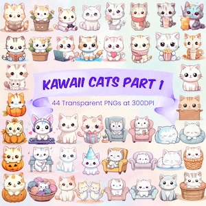 Niedliche Katze Kawaii Clipart Bundle Niedliche Kätzchen Clipart Transparente PNG Bundle Kawai Printable Kawaii Katze PNG Kawaii Kitty Niedlich Herunterladbare PNG