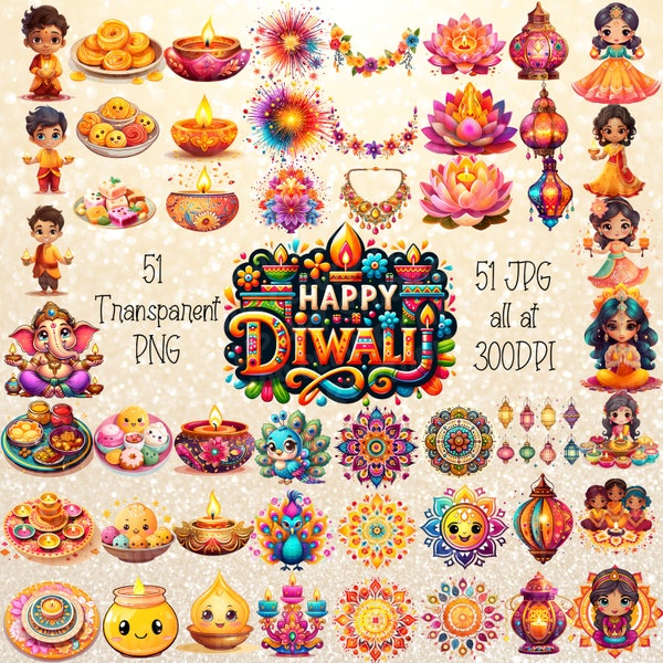 Happy Diwali Indian Festival of Lights Clipart Hindu Diwali Decoration Cute PNG Diwali Lights Diya Ganesha Lakshmi Rangoli Fireworks Clipart