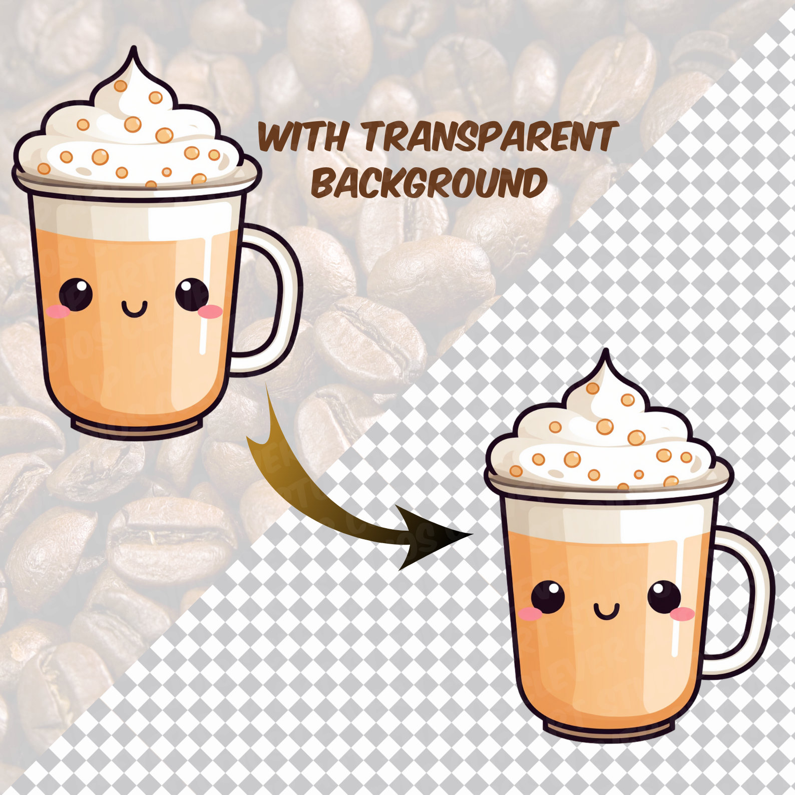 Kawaii Cute Coffee Clipart Collection Kawaii Coffee Cup PNG Bundle Digital Coffee Downloadable ...