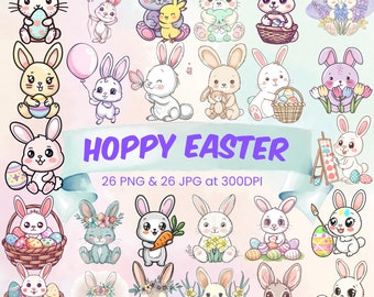 Cute Easter Bunny Clipart Bundle Kawaii Bunny PNG Bundle Cute PNG Kawaii Easter Bunny Rabbit Clipart Hoppy Easter PNG Downloadable Clipart