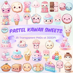 Pastel Cute Kawaii Sweet Treats Clipart Bundle Kawaii Clipart para download Doces fofos Transparente PNG Bundle Bolo Clipart Doces PNG Doces
