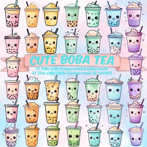 Kawaii carino Boba Tea Clipart Collection Kawaii Boba Tea PNG Bundle carino Bubble Tea colorato sorridente felice gioioso Kawaii stampabile carino PNG