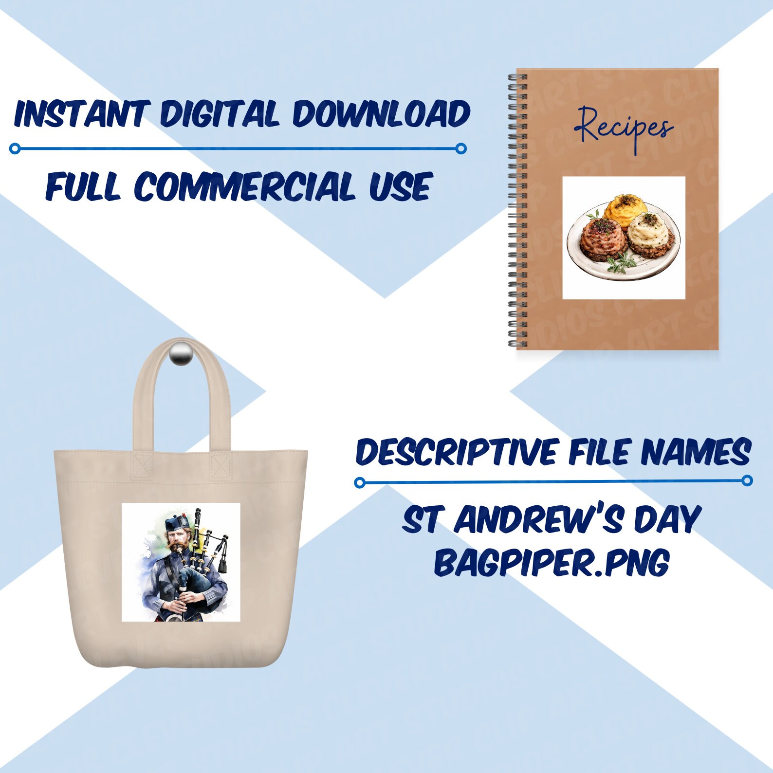 St Andrews Day Clipart Bundle Scotland Printable Highland Cow Scottish ...