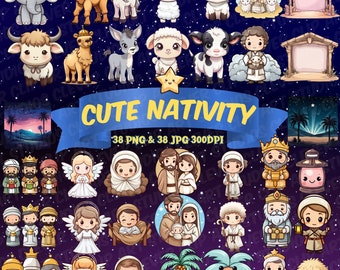 Cute Nativity Clipart Christmas Nativity Scene PNG Bundle Baby Jesus Nativity Digital Download Religious PNG Cute Christmas Clipart Bundle