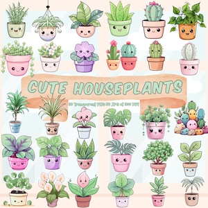 Süße Zimmerpflanze Clipart Sammlung Kawaii Topfpflanzen PNG Bundle Zimmerpflanze Kawaii süße Zimmerpflanzen im Topf Druckbare Zimmerpflanzen